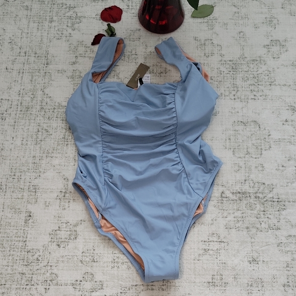 J. Crew Light Blue and Tan Swimwear